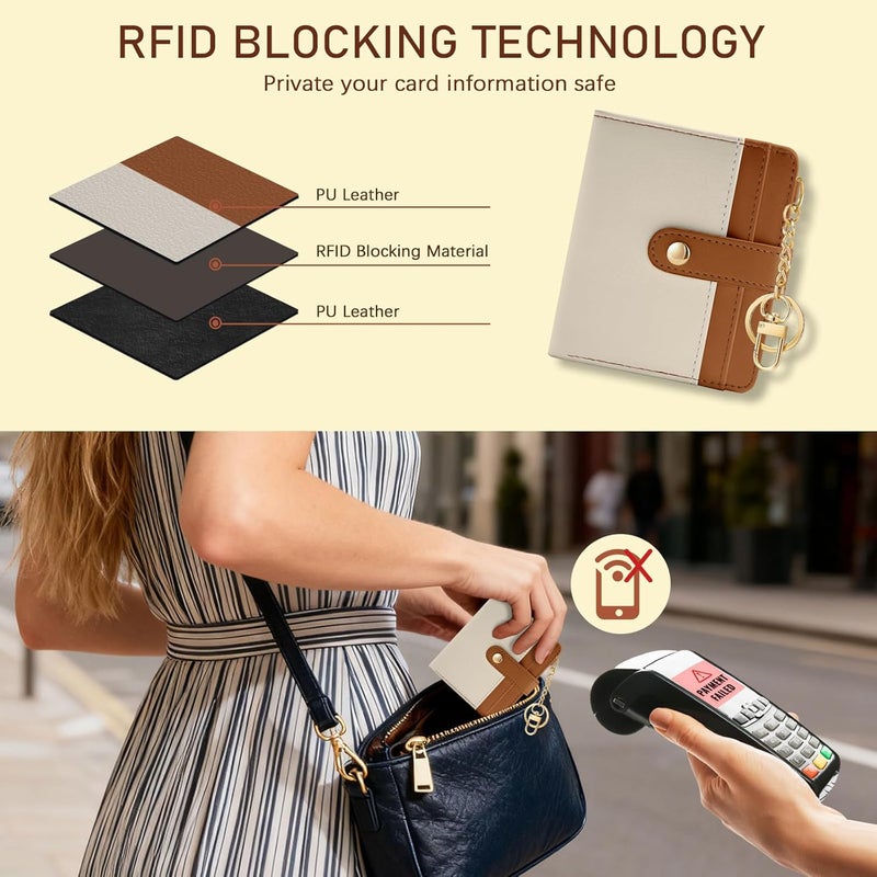 Jogjam Small Ladies Wallet, Rfid Slim Thin Compact Credit Card Women Wallet, PU Leather Bifold Cash Wallet, Zipper Coin Pocket & ID Window, Female Gifts Beige and Brown - Image 3